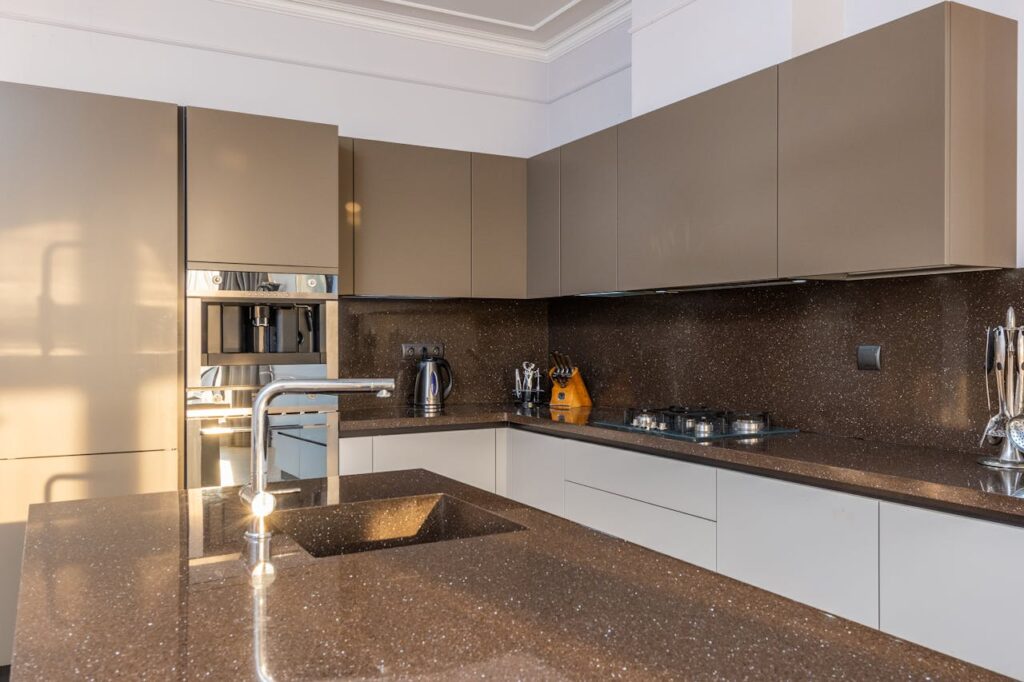 Table in modern spacious kitchen